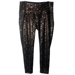 Vogo Athletica Leggings Black Foil Bronze stars size Large